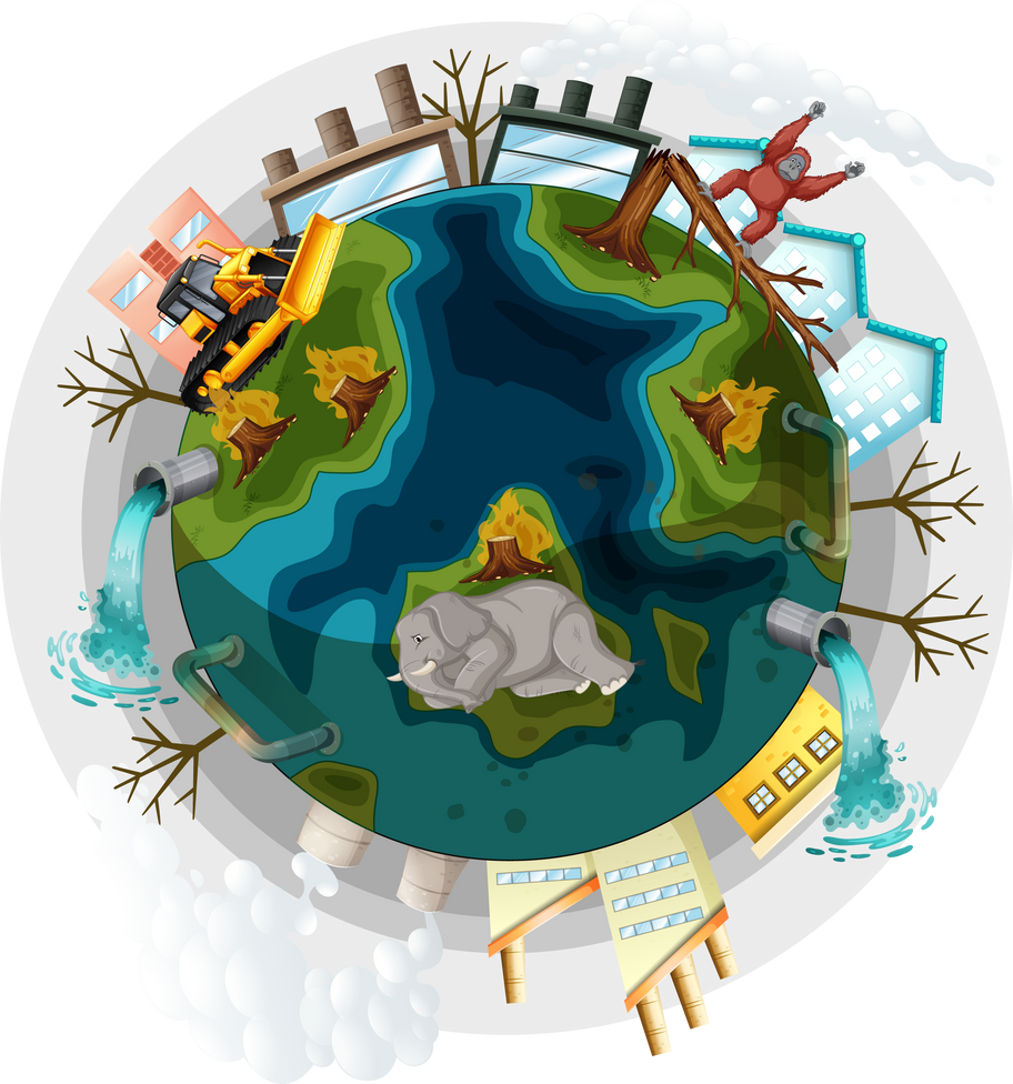 Earth with deforestation and global warming problems